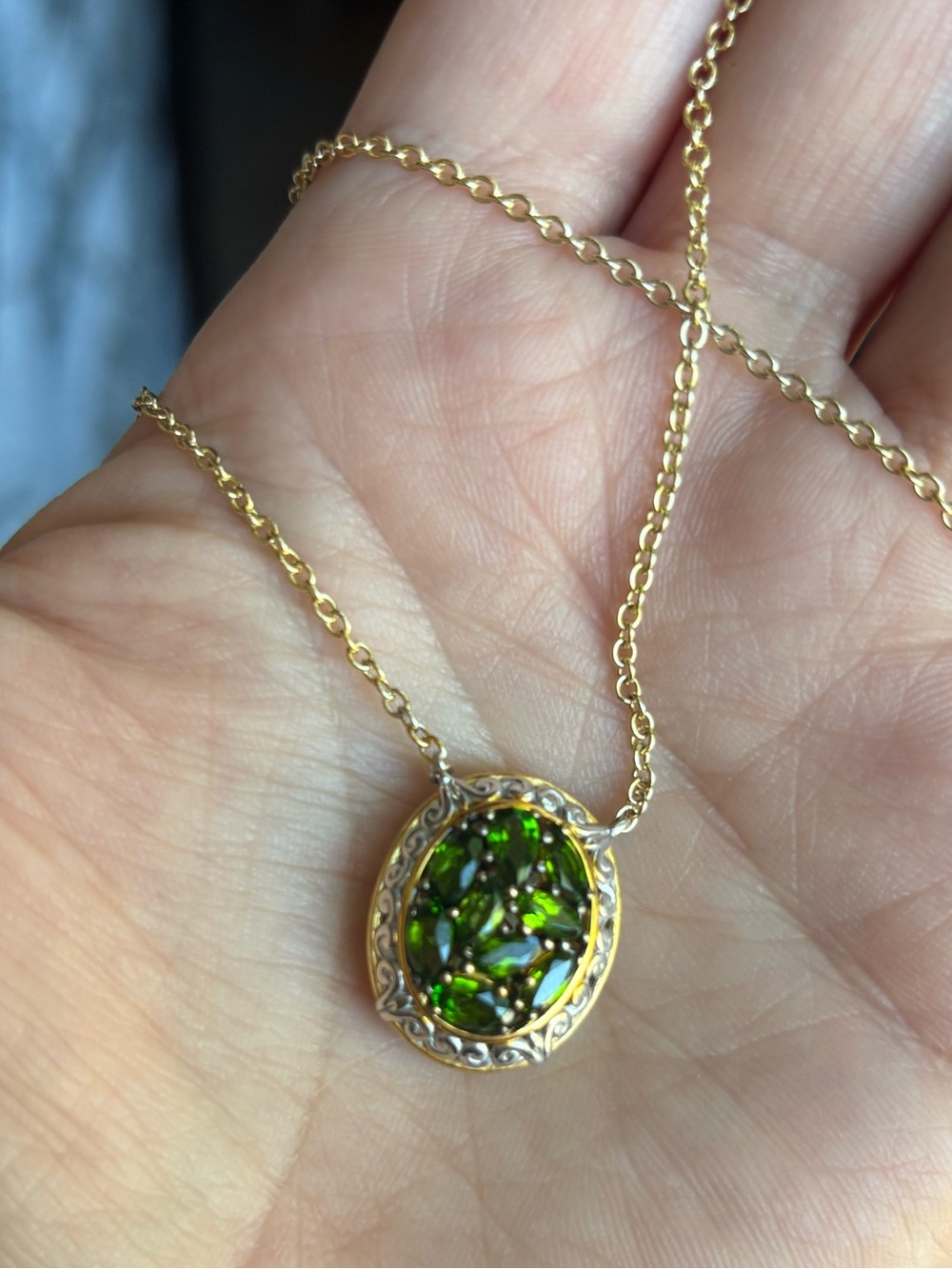 Gems En Vogue Chrome Diopside 24k gold necklace never worn